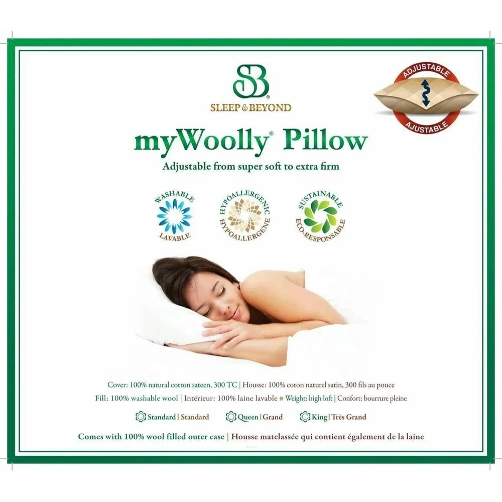 Sleep & Beyond myWoolly Standard Pillow 100% Natural, Adjustable & Washable Wool